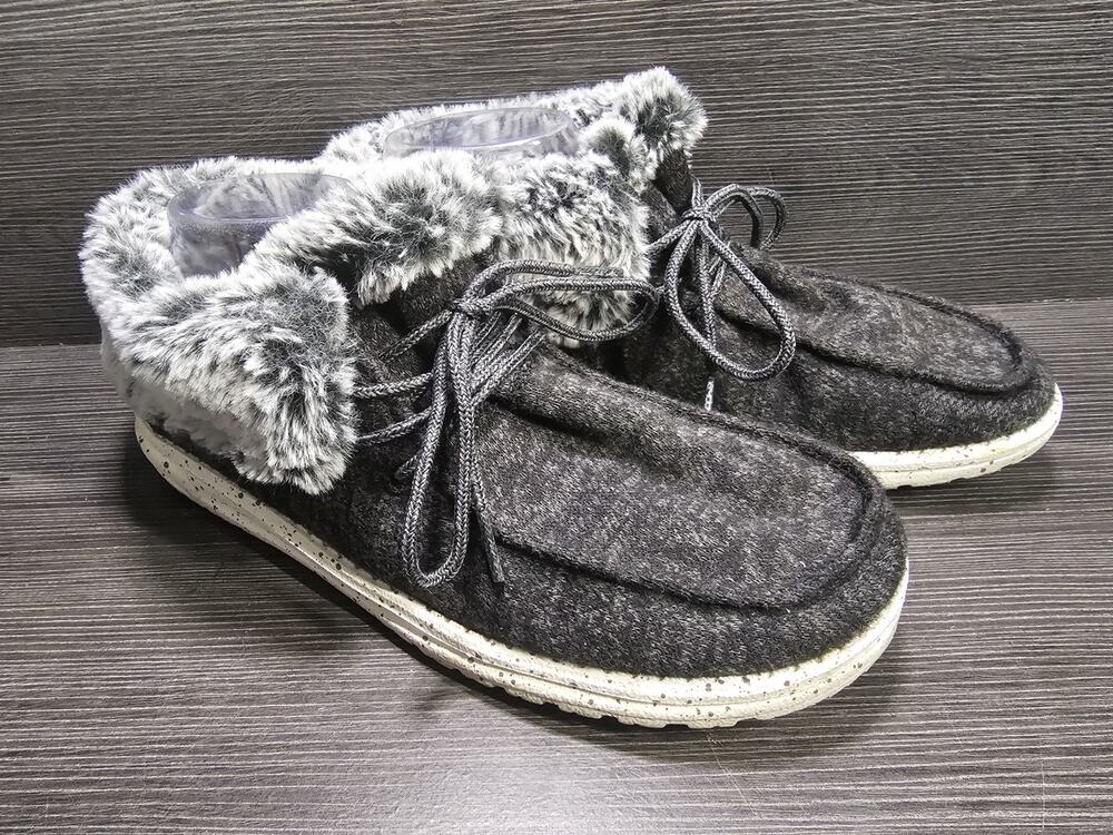 Hey Dude Britt Womens Size 10 Faux Fur Slip On Shoes Dark Gray Wendy Fold Casual